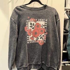 Gray Sweatshirt with Red Floral Design